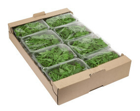 Cartone con confezioni di rucola